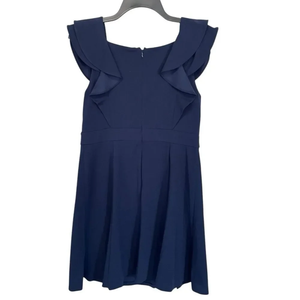 NWT DKNY | Midnight‎ Navy Double Ruffle Sleeve Fit and Flare Dress 10P - Picture 4 of 8